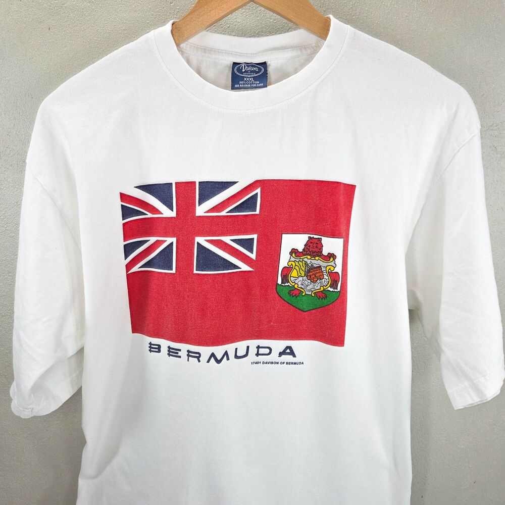 VTG 90s Davison’s of Bermuda Flag Graphic WhiteSouvenir T Shirt Sz XXXL